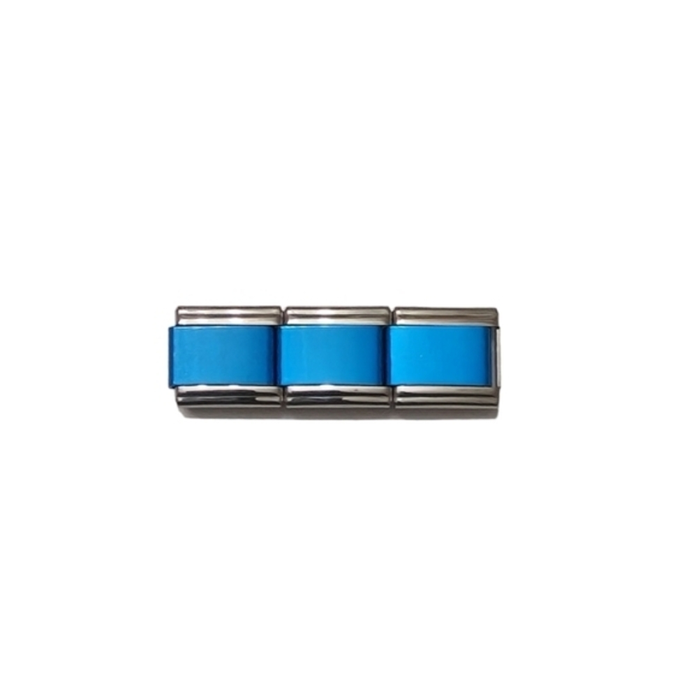 Italian Charmlink Three Blue and‎ Silver Blank for Charm Bracelet 9mm